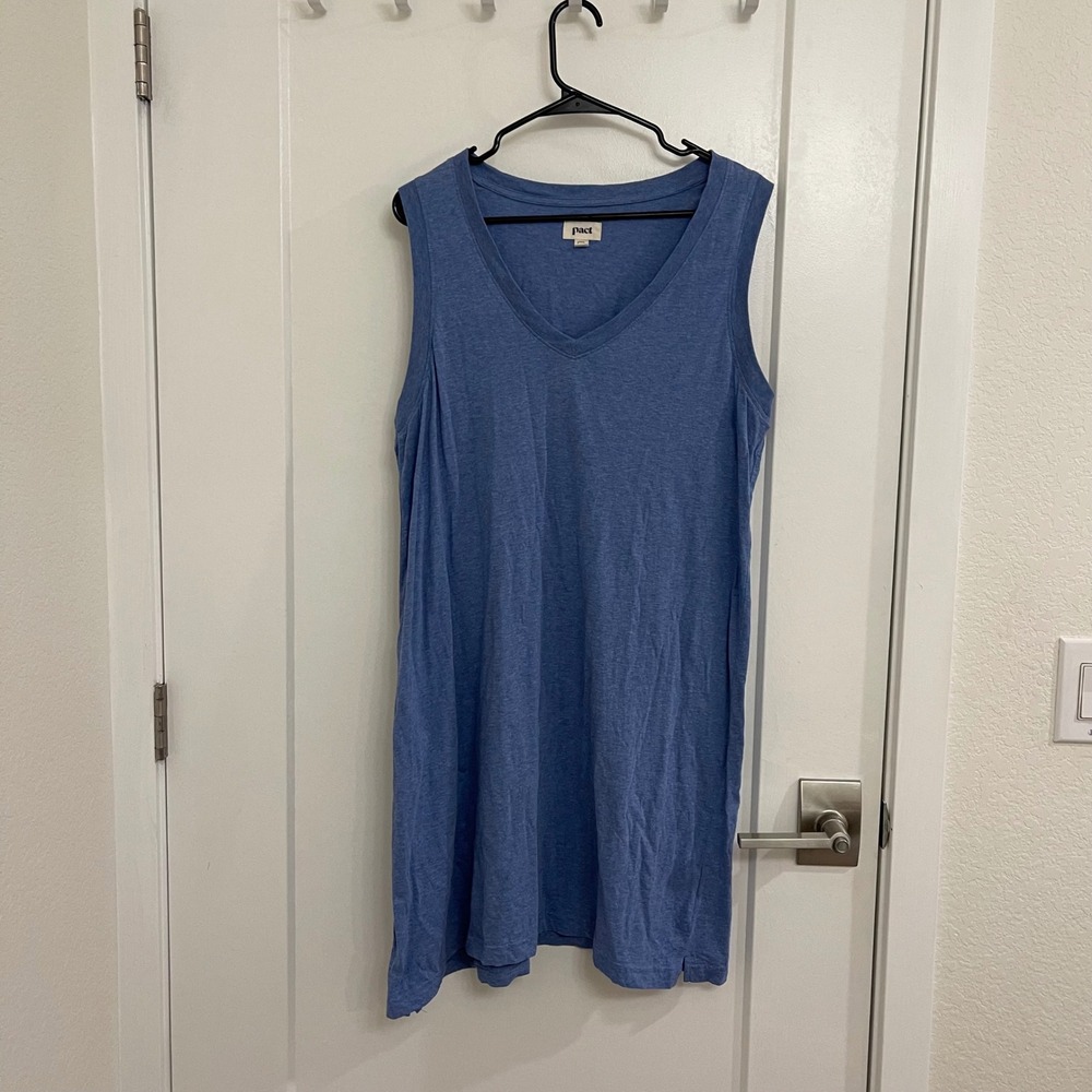 Pact Organic Cotton Tank Tunic Midi Dress Blue Casual Beachy Coastal